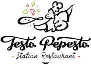 Testo Pepesto Italian Restaurant logo scroll