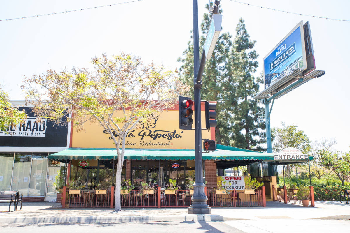 Restaurant exterior, main entrance, tables outside